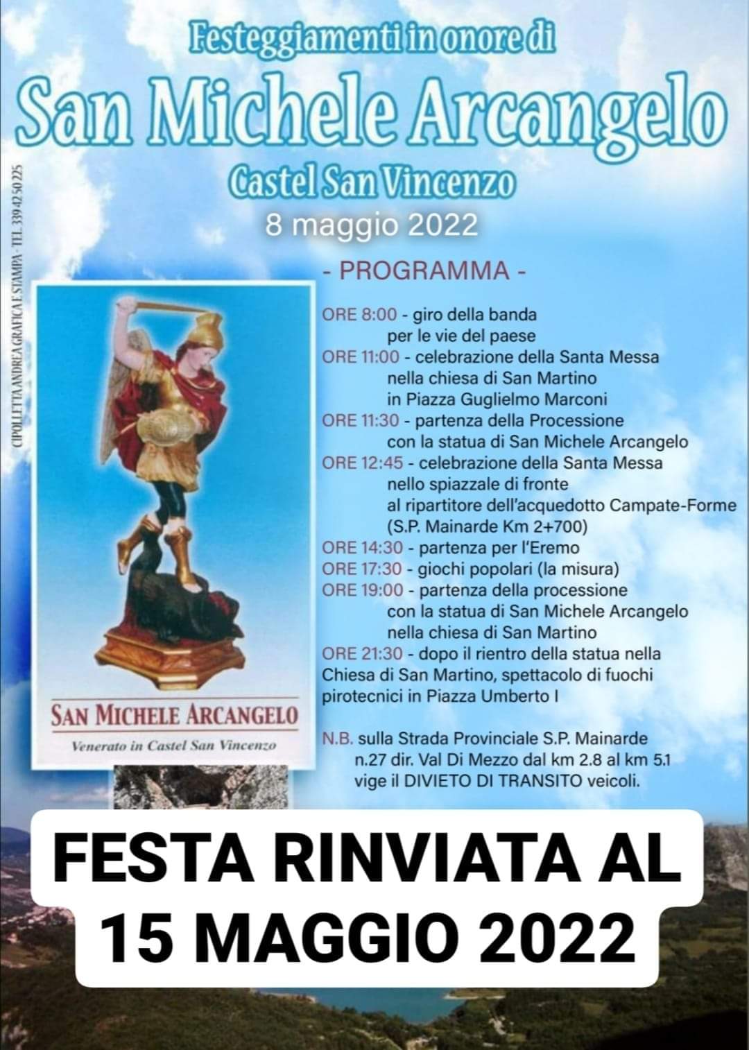 Castel San Vincenzo, festa di San Michele rinviata a domenica 15 maggio