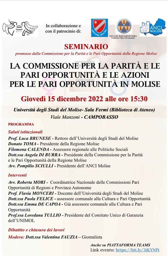 La Commissione per la Parità e le Pari Opportunità e le azioni per le pari opportunità in Molise