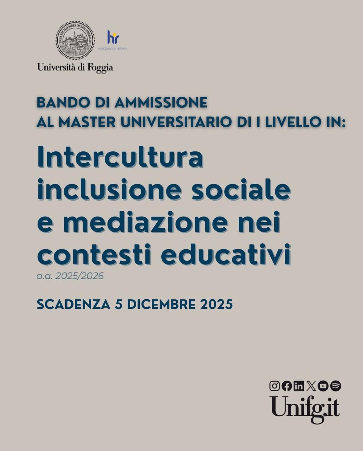 Università di Foggia: pubblicato il bando del Master di I Livello “Intercultura, Inclusione Sociale e Mediazione nei Contesti Educativi”