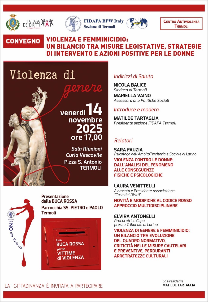 “Violenza e Femminicidio – Un bilancio tra misure legislative, strategie di intervento e azioni positive per le donne”, Convegno a Termoli