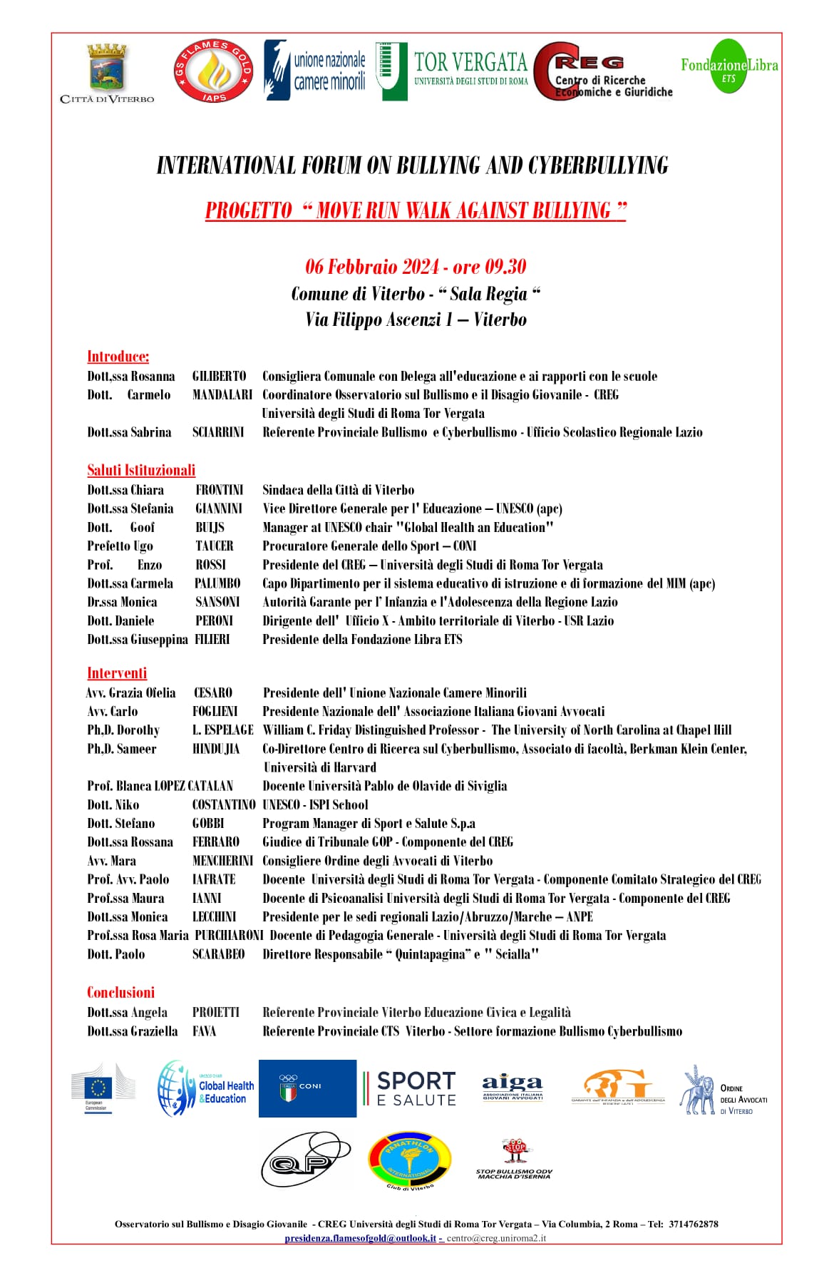 2^ EDIZIONE “INTERNATIONAL FORUM ON BULLYING AND CYBERBULLYING