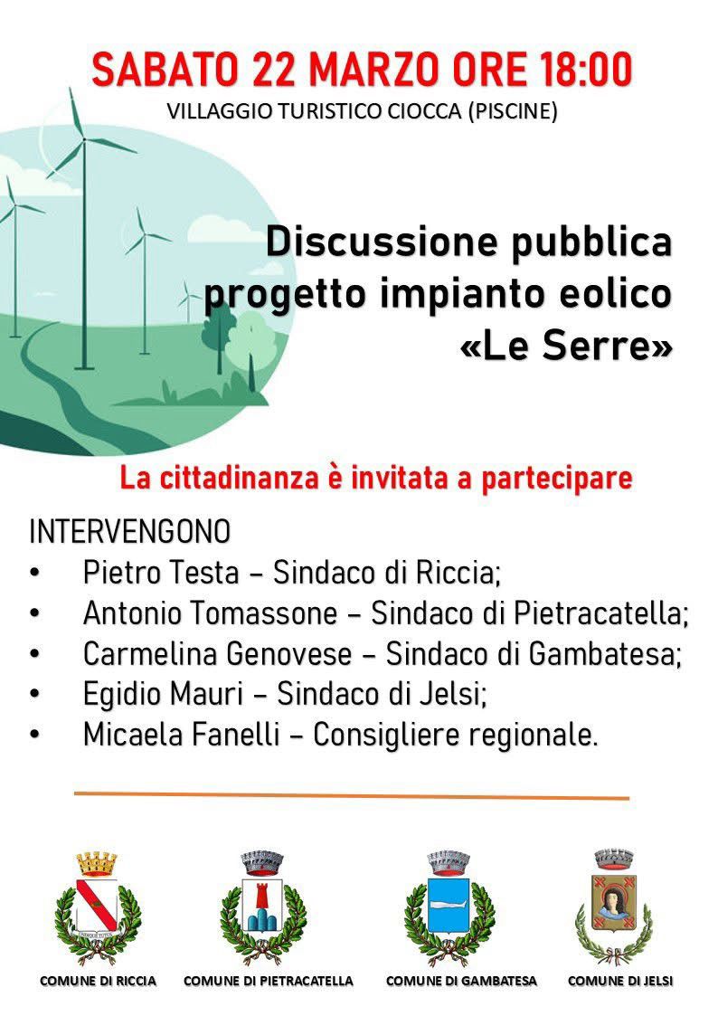 Impianto eolico “Le Serre”, se ne discute a Riccia