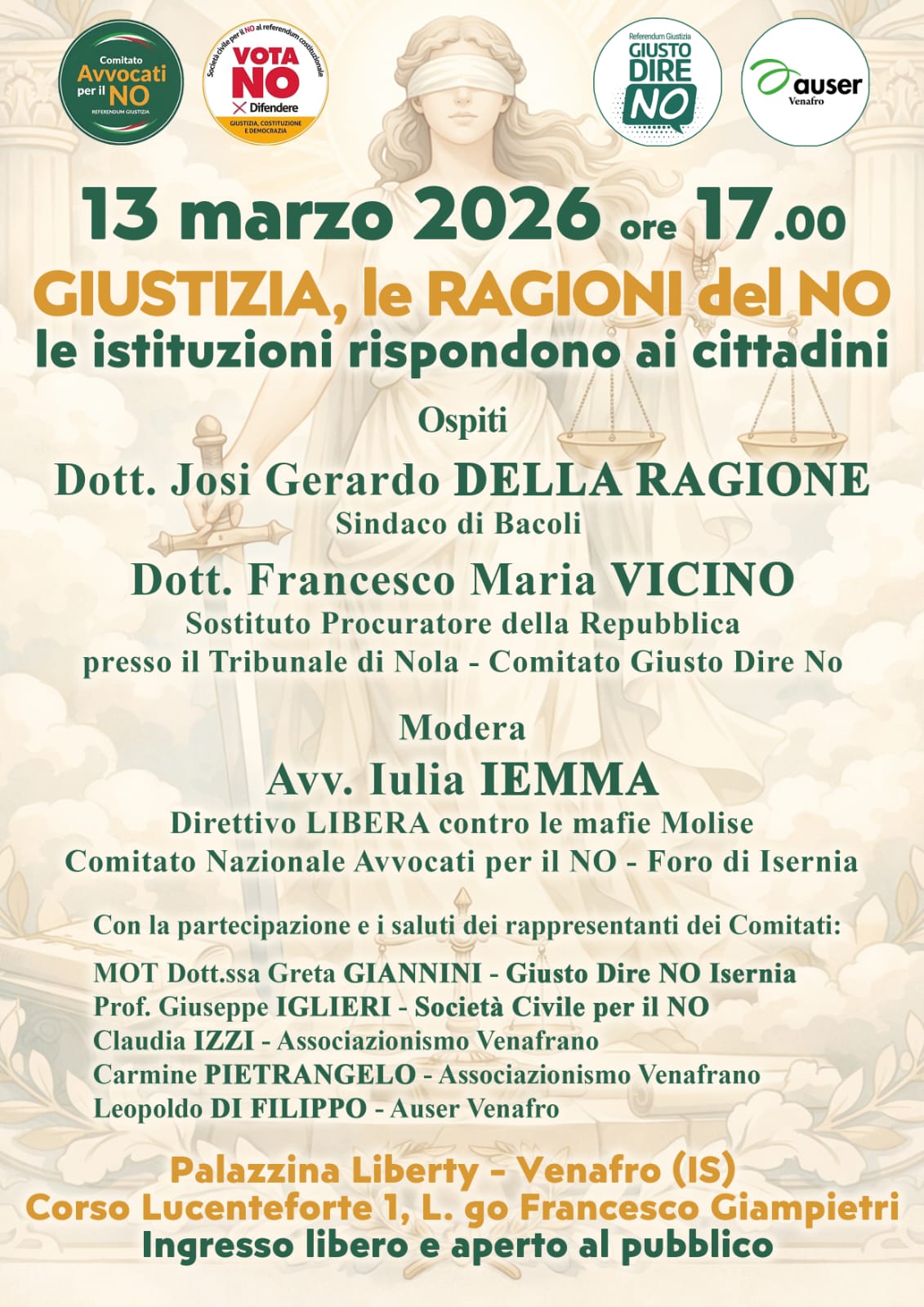 Il Sindaco dei record Josi Gerardo Della Ragione e il PM Francesco Maria Vicino a Venafro per le ragioni del NO al Referendum