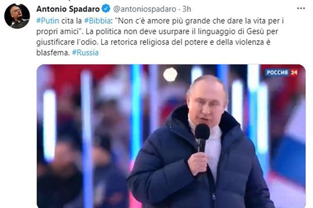 Putin, la citazione del Vangelo fatta ieri «è una bestemmia»
